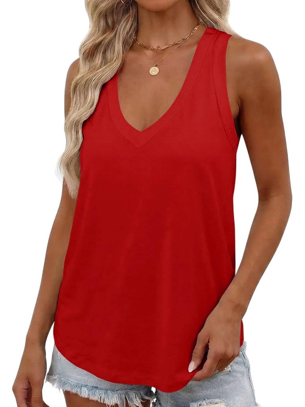 Summer Deep V Neck Tank Top - Loose Fit Flowy Sleeveless Shirt for Women